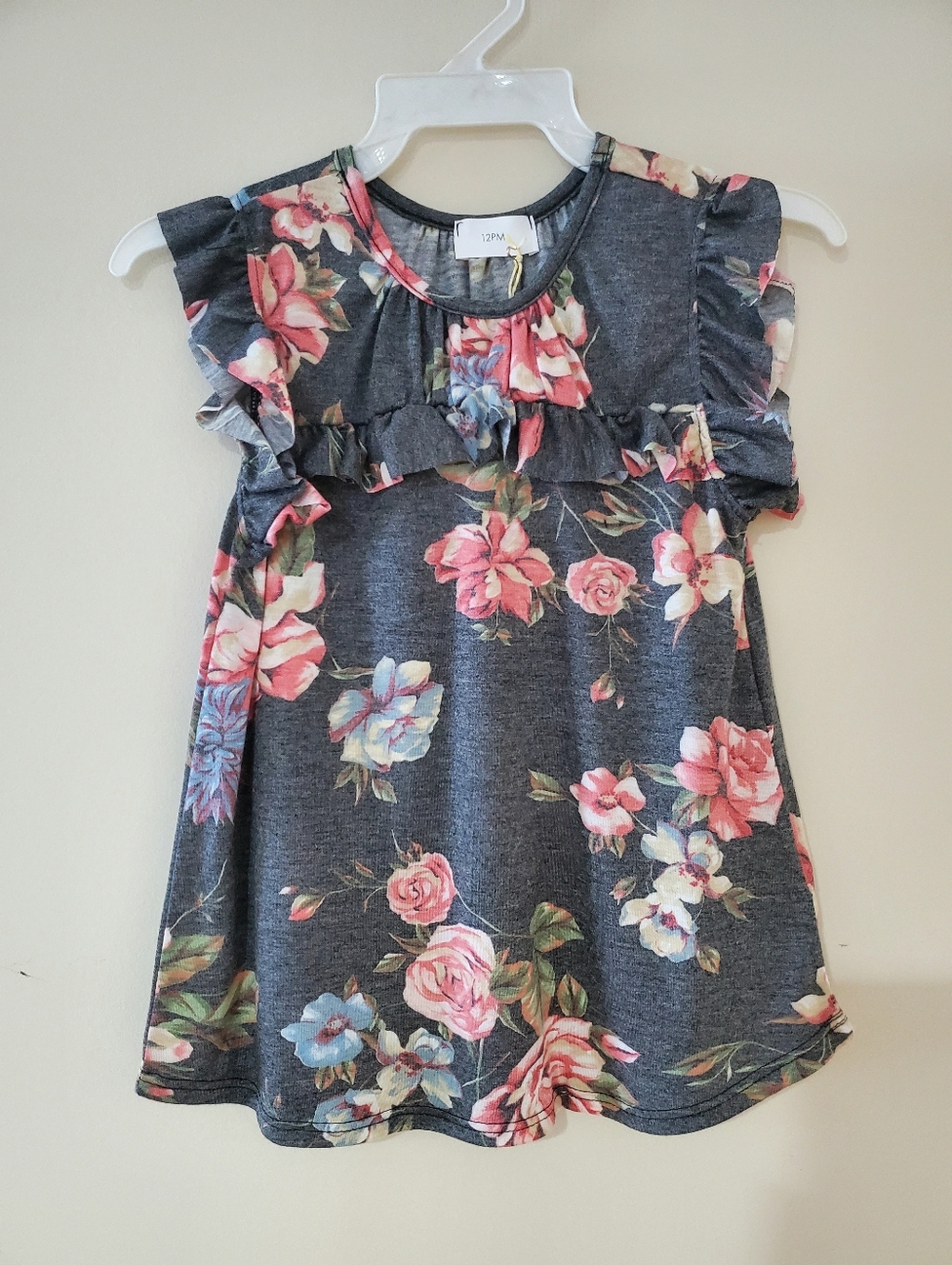 Floral Print Kids Tank Top with Ruffle Sleeves